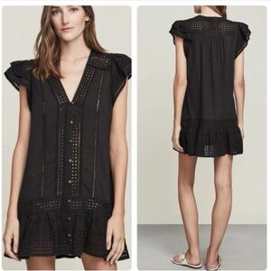Veronica Beard Lorraine Black Eyelet Cotton Mini Dress Size M